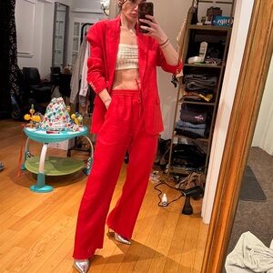 Zara Red Linen Suit
